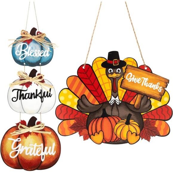 Thanksgiving Decoration Wood Pumpkin Turkey Door Wall Wreath for Front Door - Picture 1 of 8